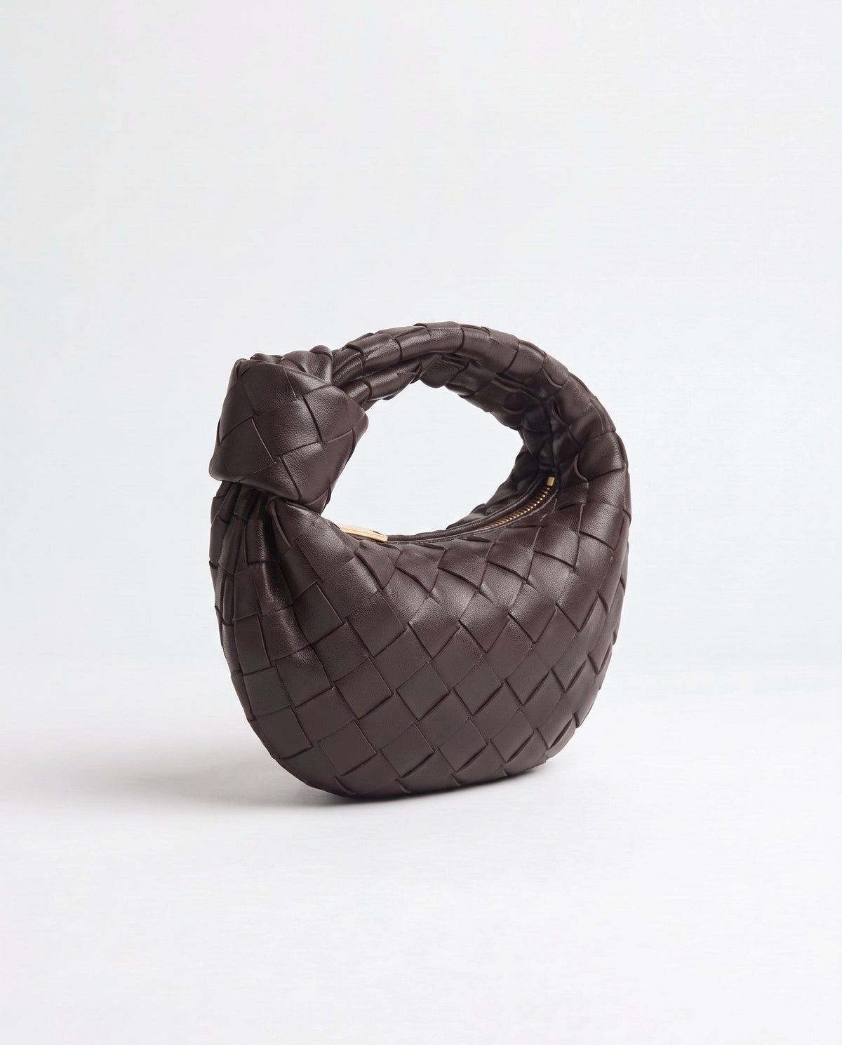 Knot Mini woven leather bag in Espresso – three-quarter view