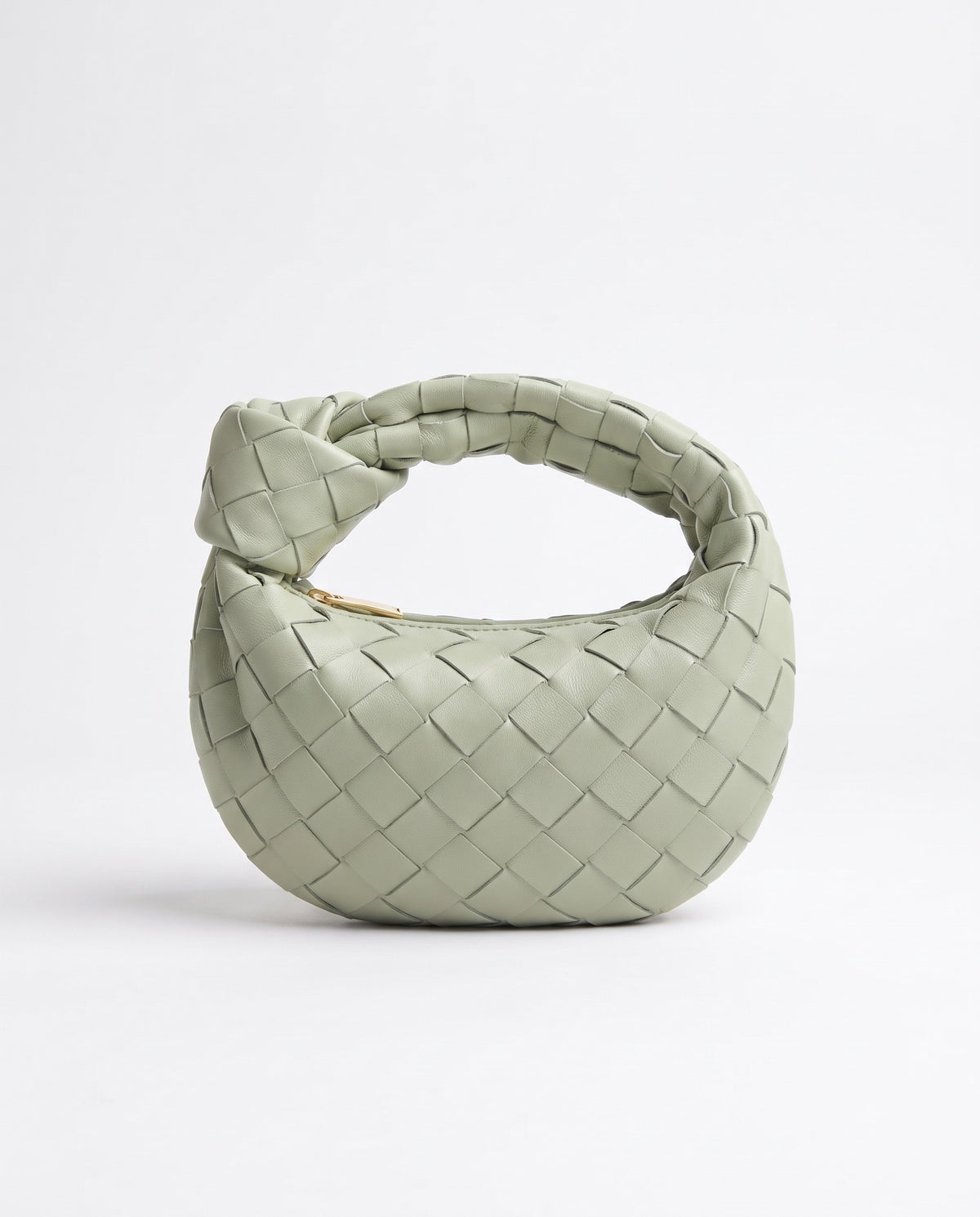 Knot Mini woven leather bag in Pistachio – front view