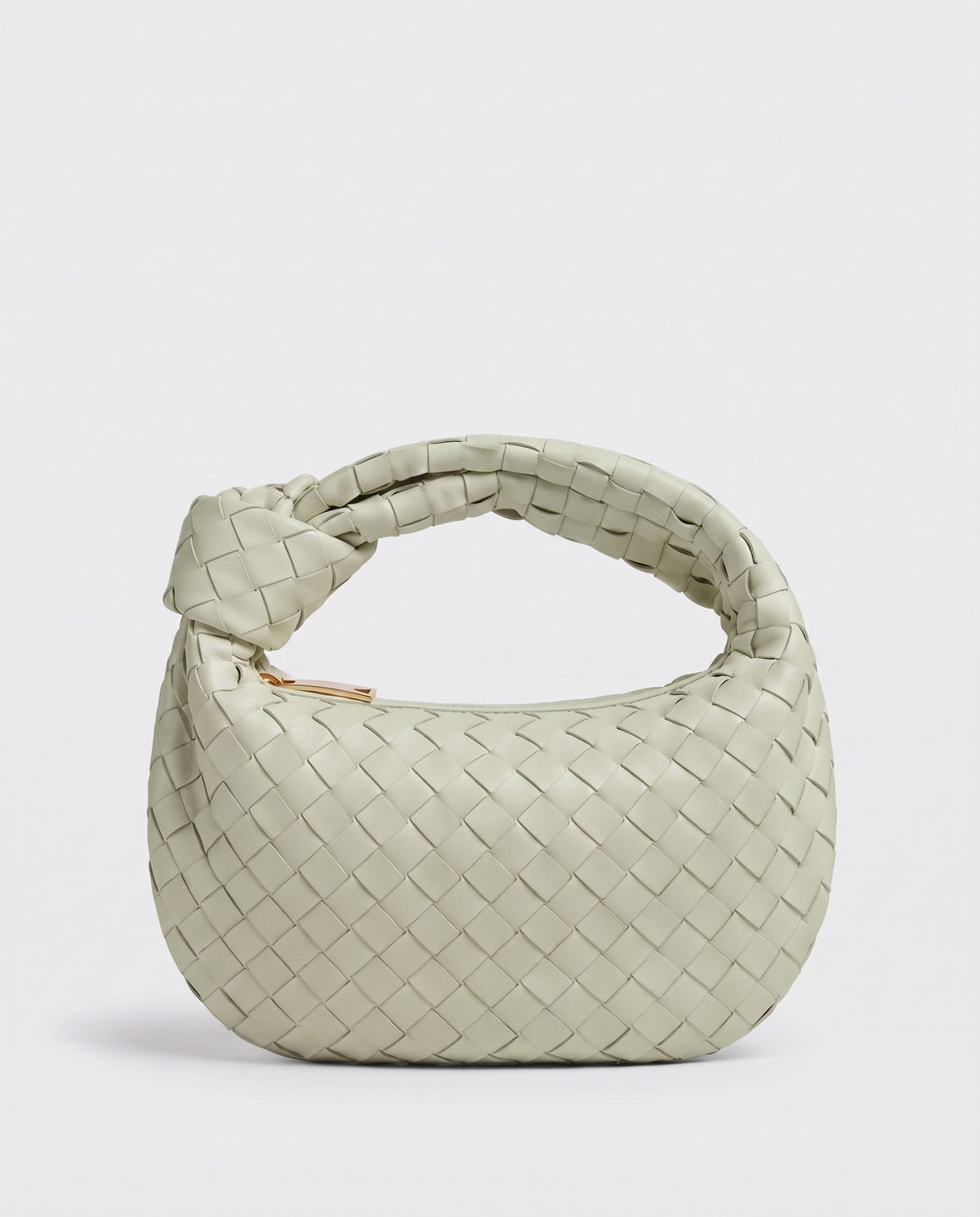 Knot Mini woven leather bag in Pistachio – front view