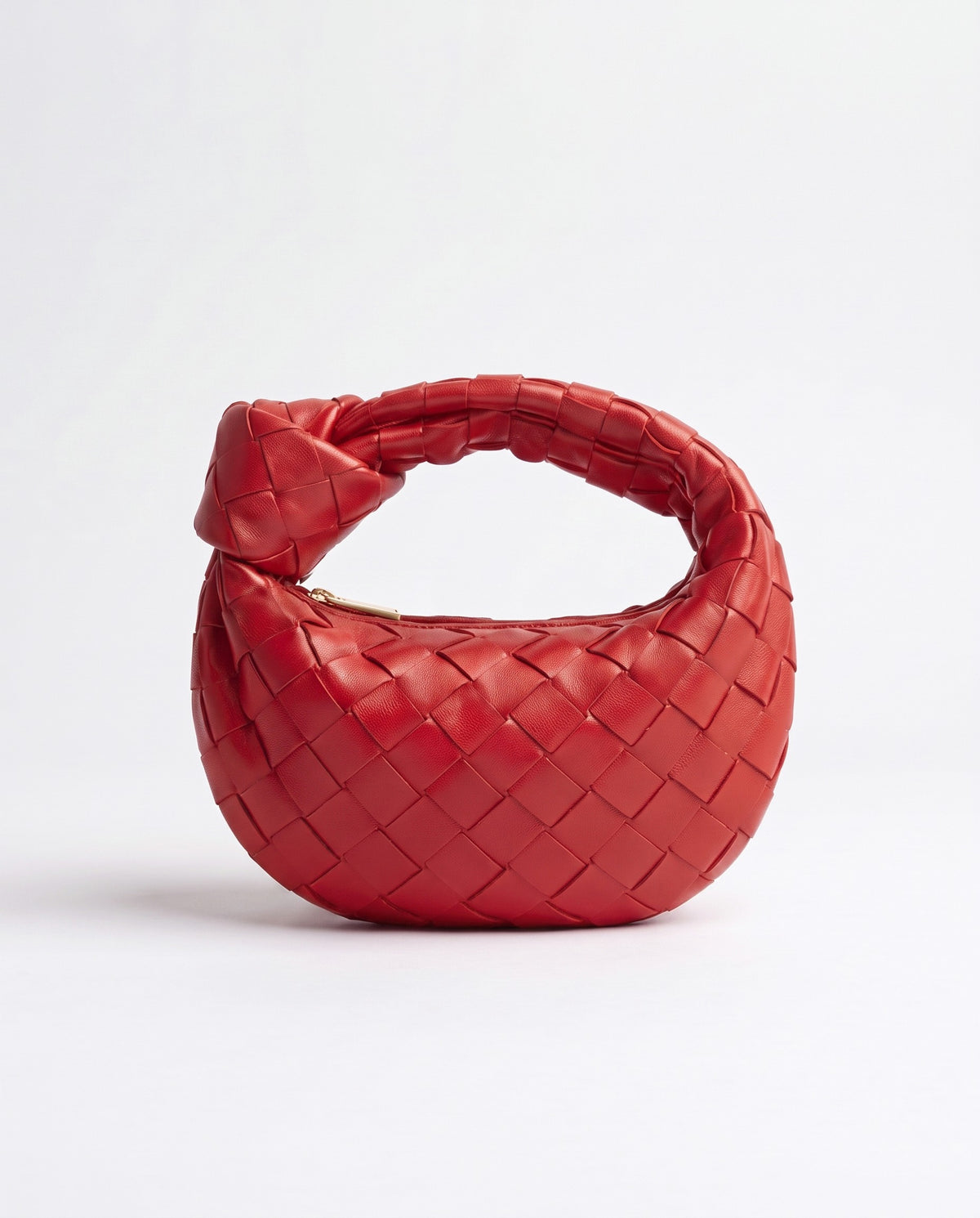 Knot Mini woven leather bag in Scarlet – front view