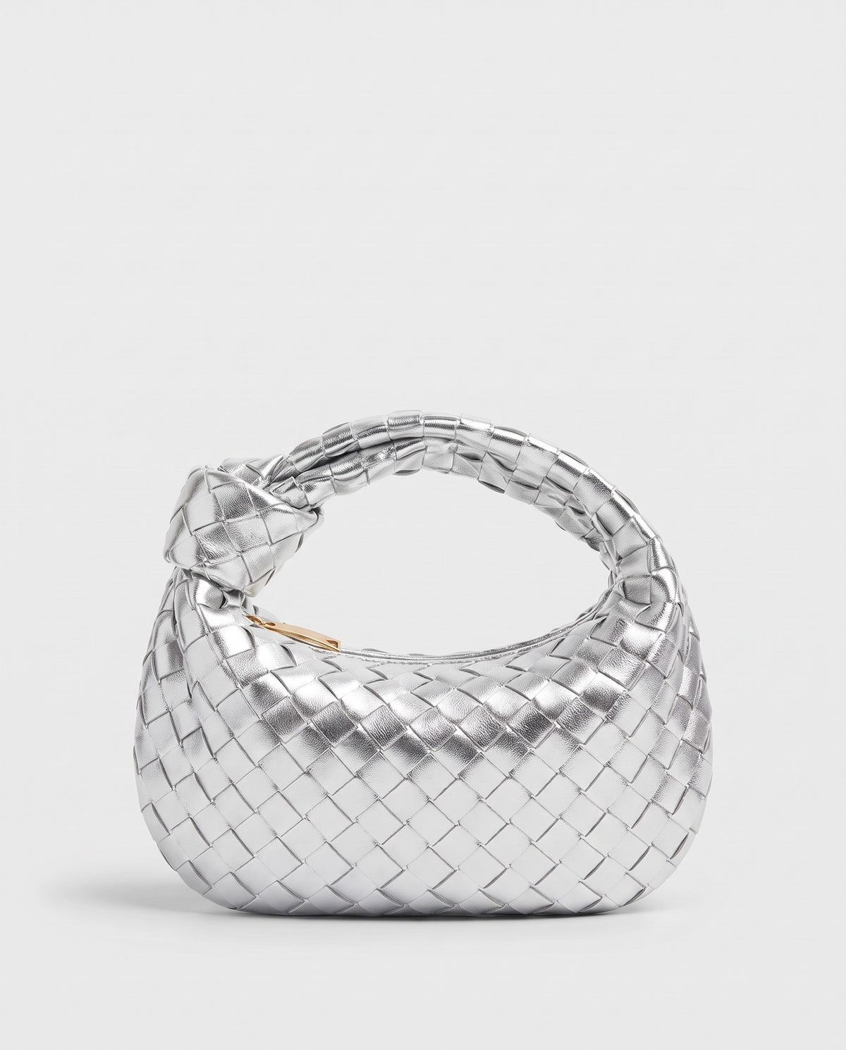 Knot Mini woven leather bag in Silver – back view