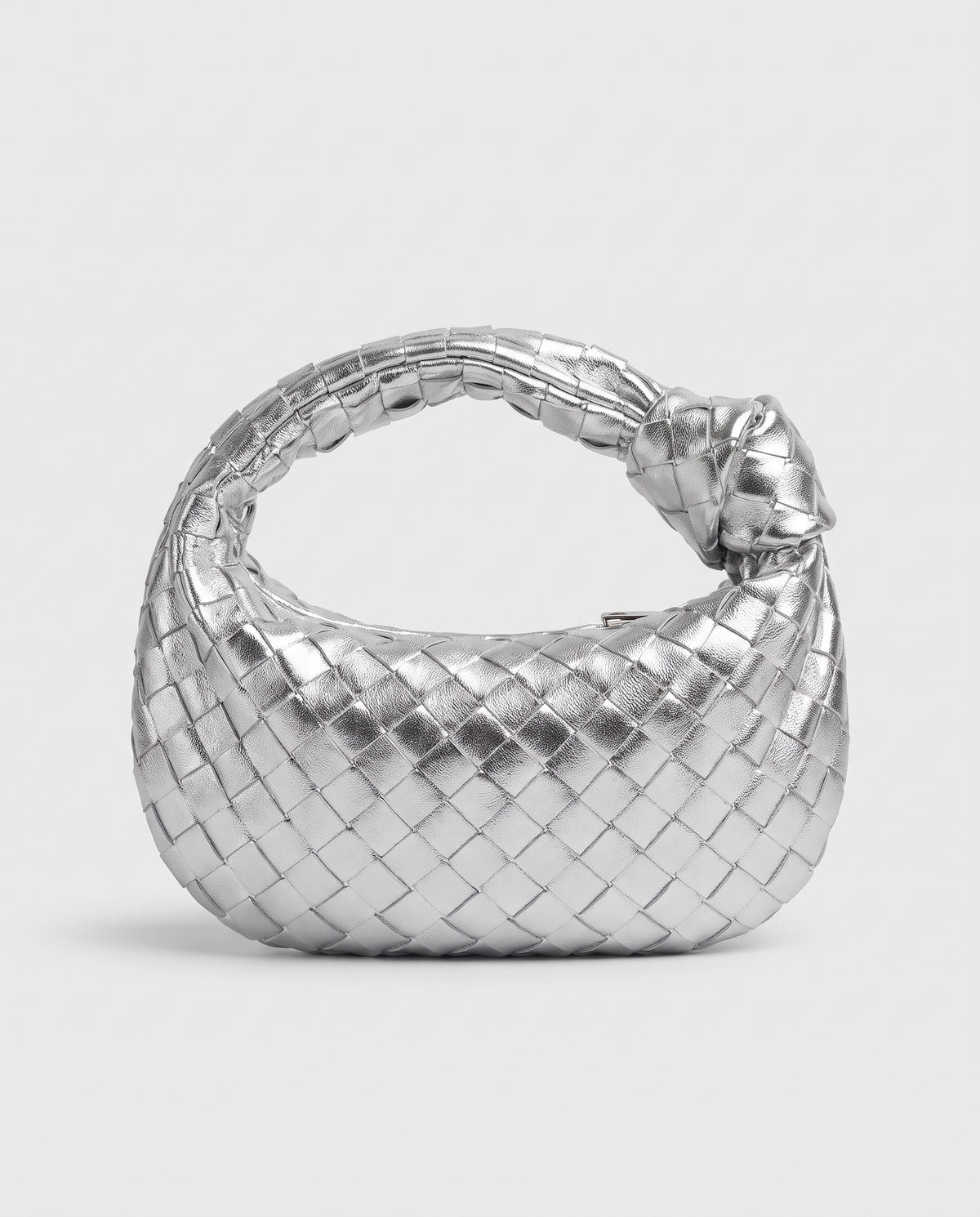 Knot Small woven leather bag in Silver – back view