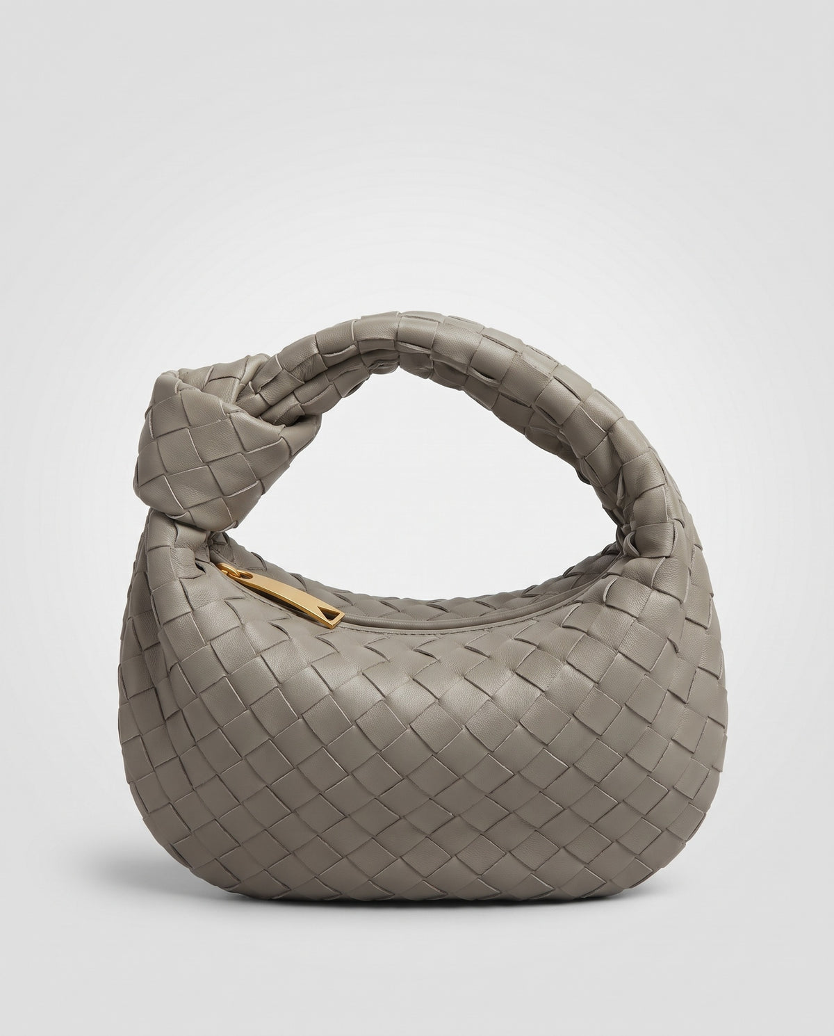 Knot Small woven leather bag in Stone – front view