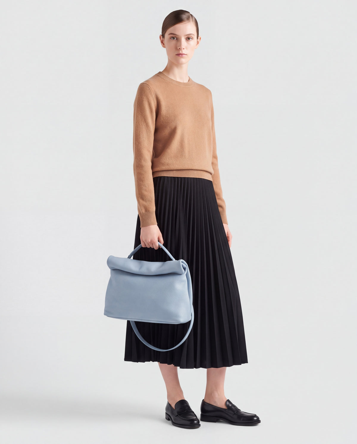Lido bag in Sky – worn by model, close-up