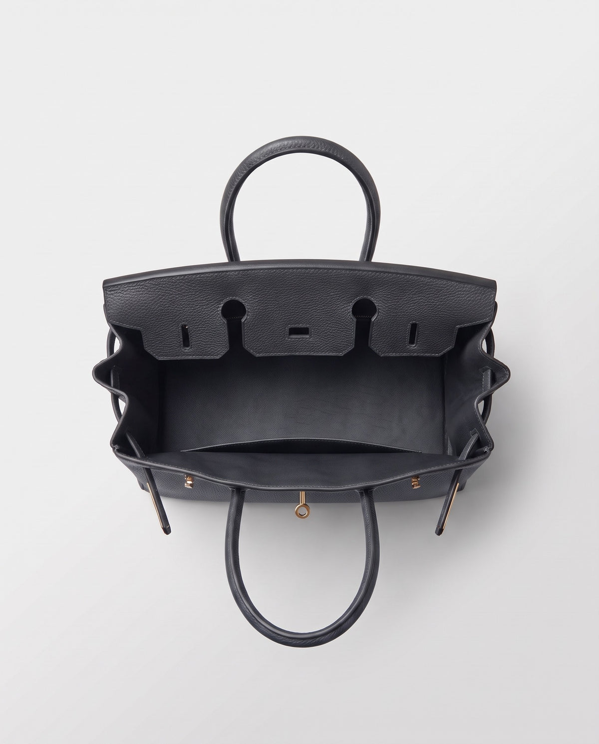 Lock Large leather top-handle bag in Charcoal – inside view showing the leather lining