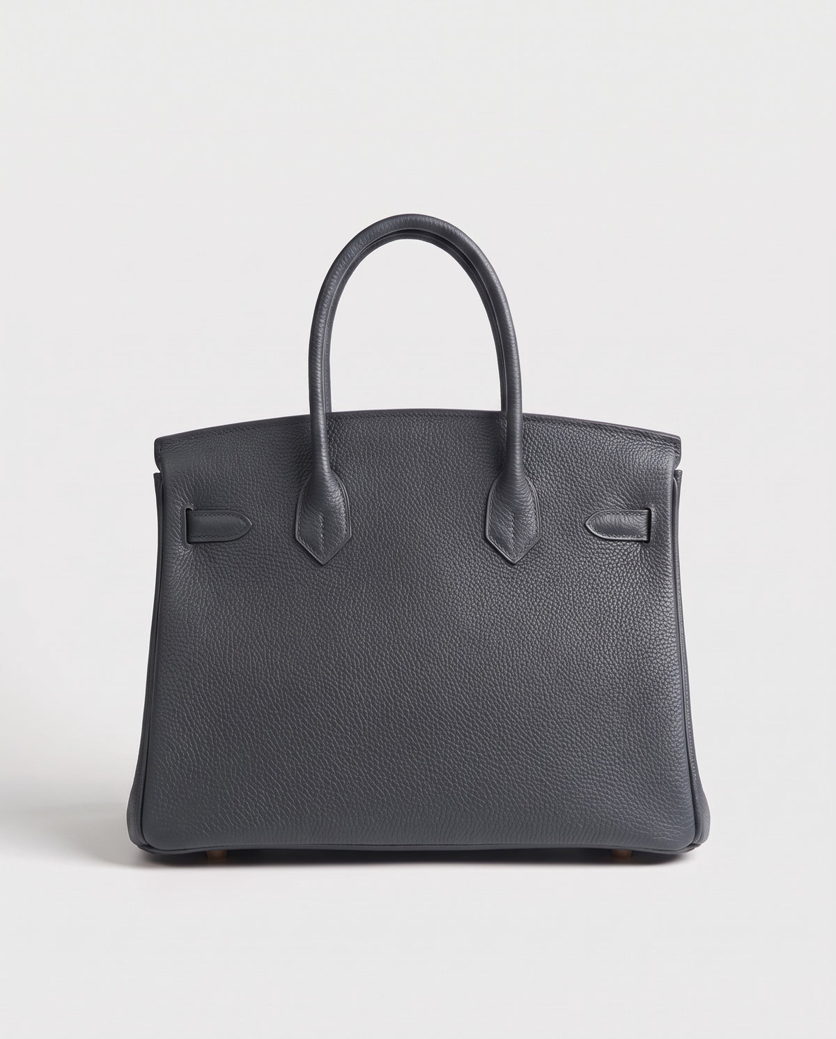 Lock Large leather top-handle bag in Charcoal – back view