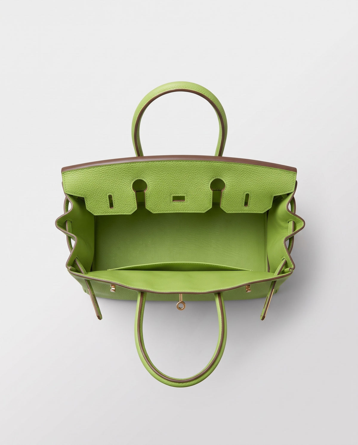 Lock Small leather top-handle bag in Avocado – inside view showing the leather lining