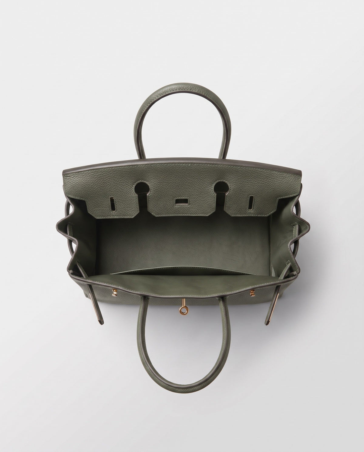 Lock Small leather top-handle bag in Celadon – inside view showing the leather lining
