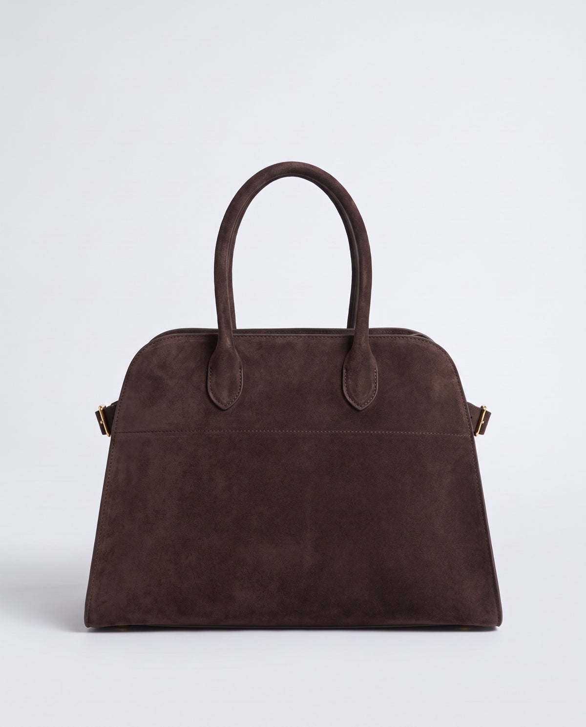 Milano Large slouchy top-handle bag in Espresso brown suede – front view