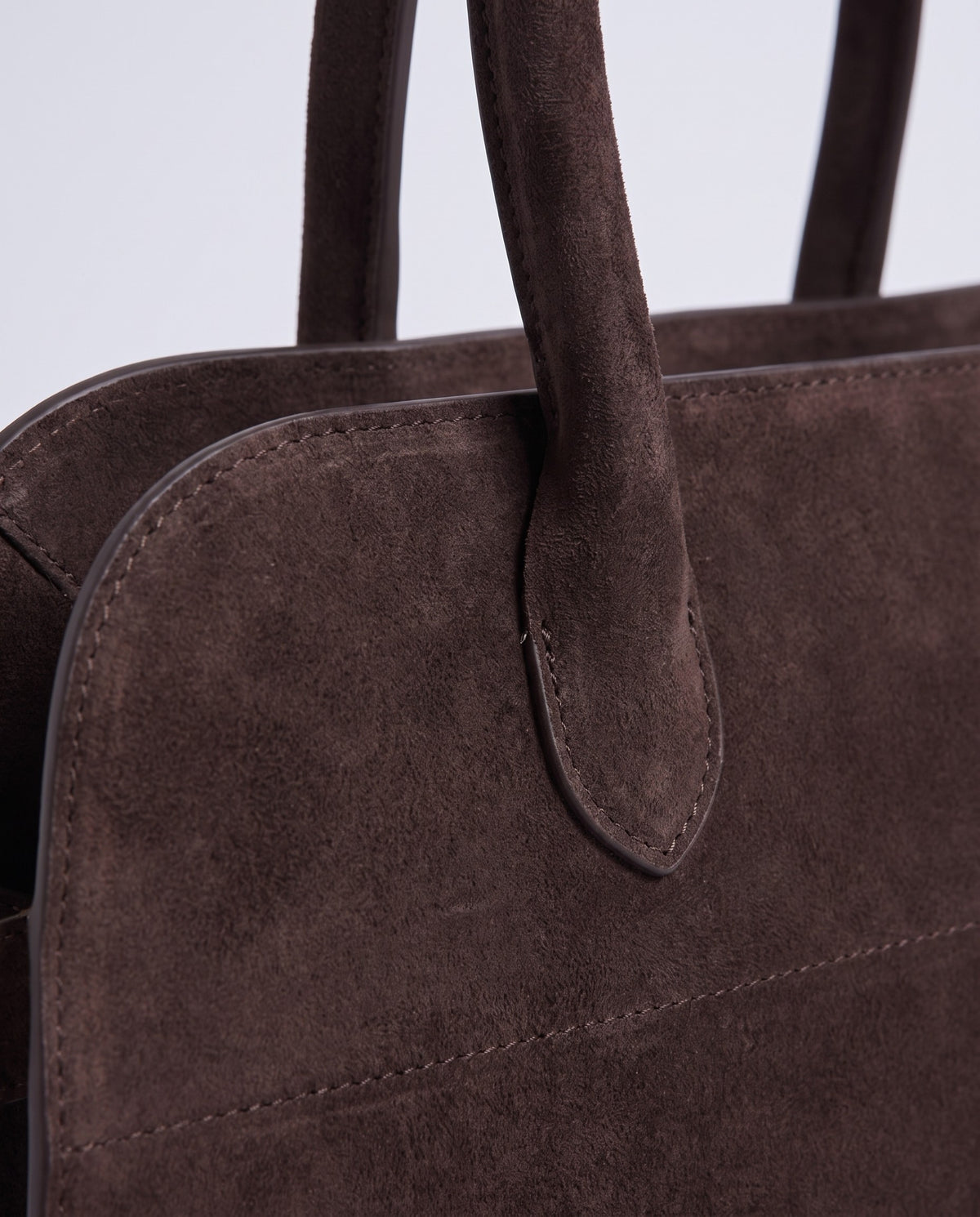 Milano Large bag in Espresso brown suede – close-up of the suede texture