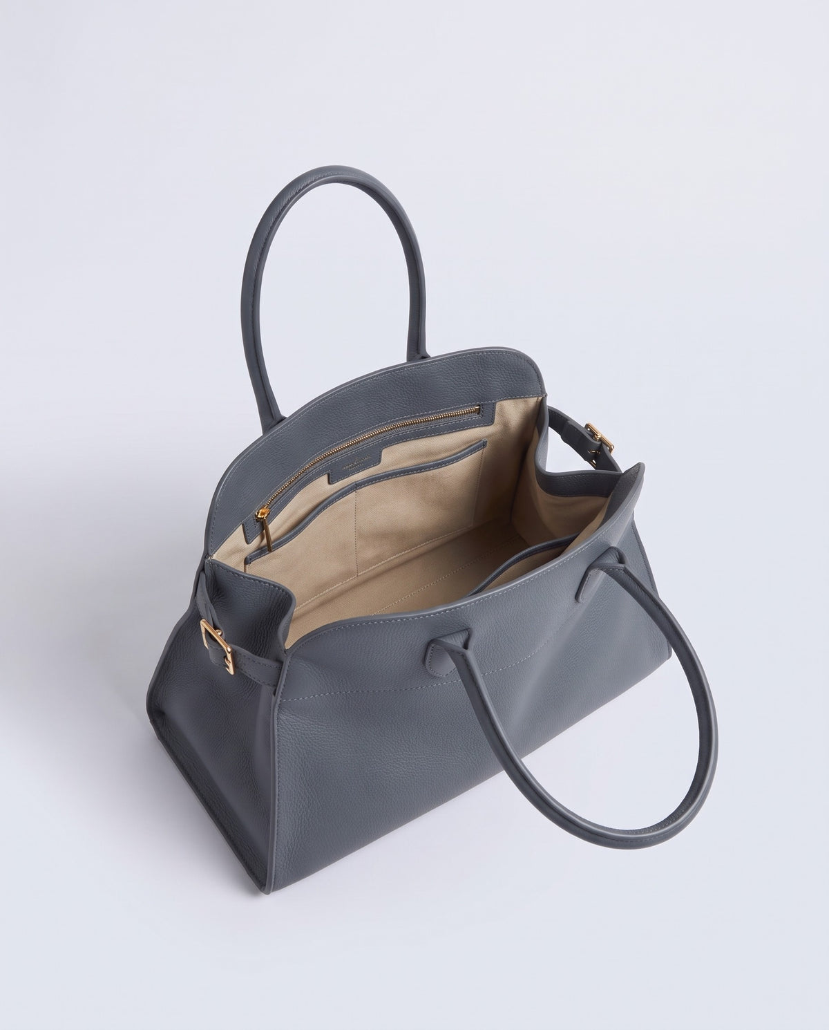 Milano Large slouchy top-handle bag in Slate grey leather – inside view