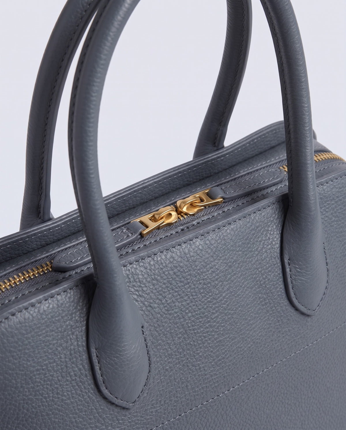 Milano Large bag in Slate grey leather – gold zip and handle hardware detail