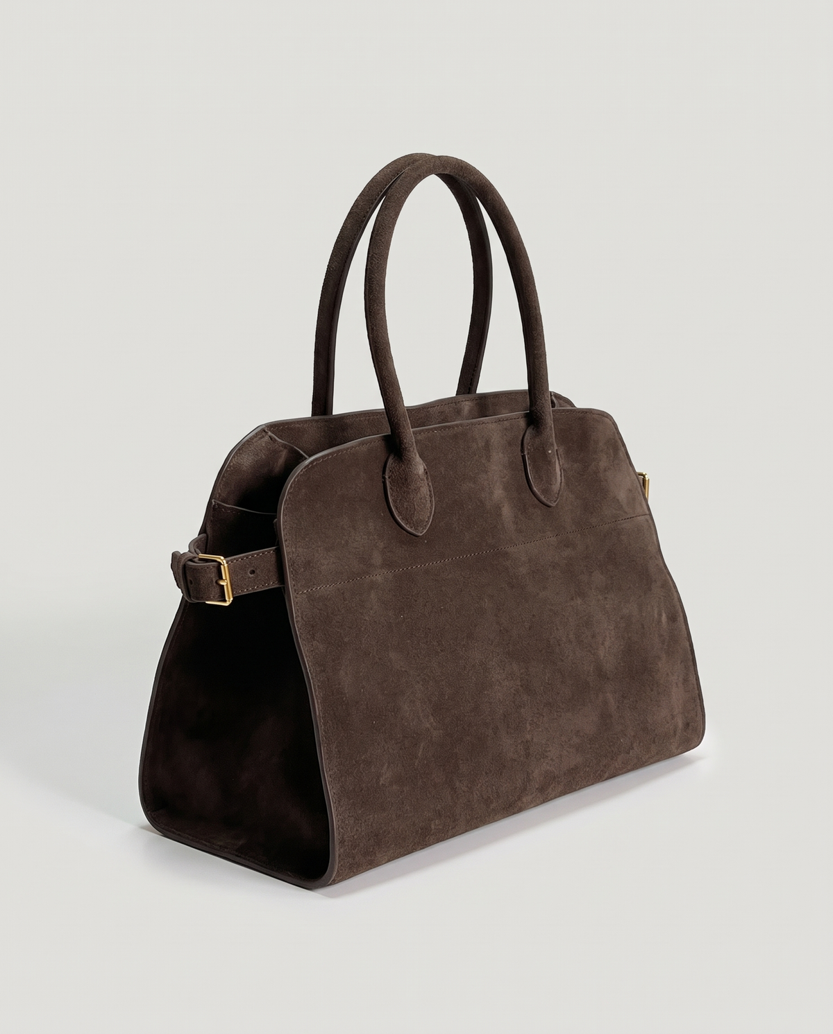 Milano Small top-handle bag in Chocolate suede – three-quarter view