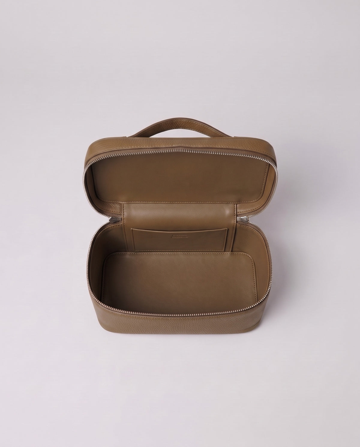Inside the Valentina Orvieto Small top-handle bag in Taupe leather