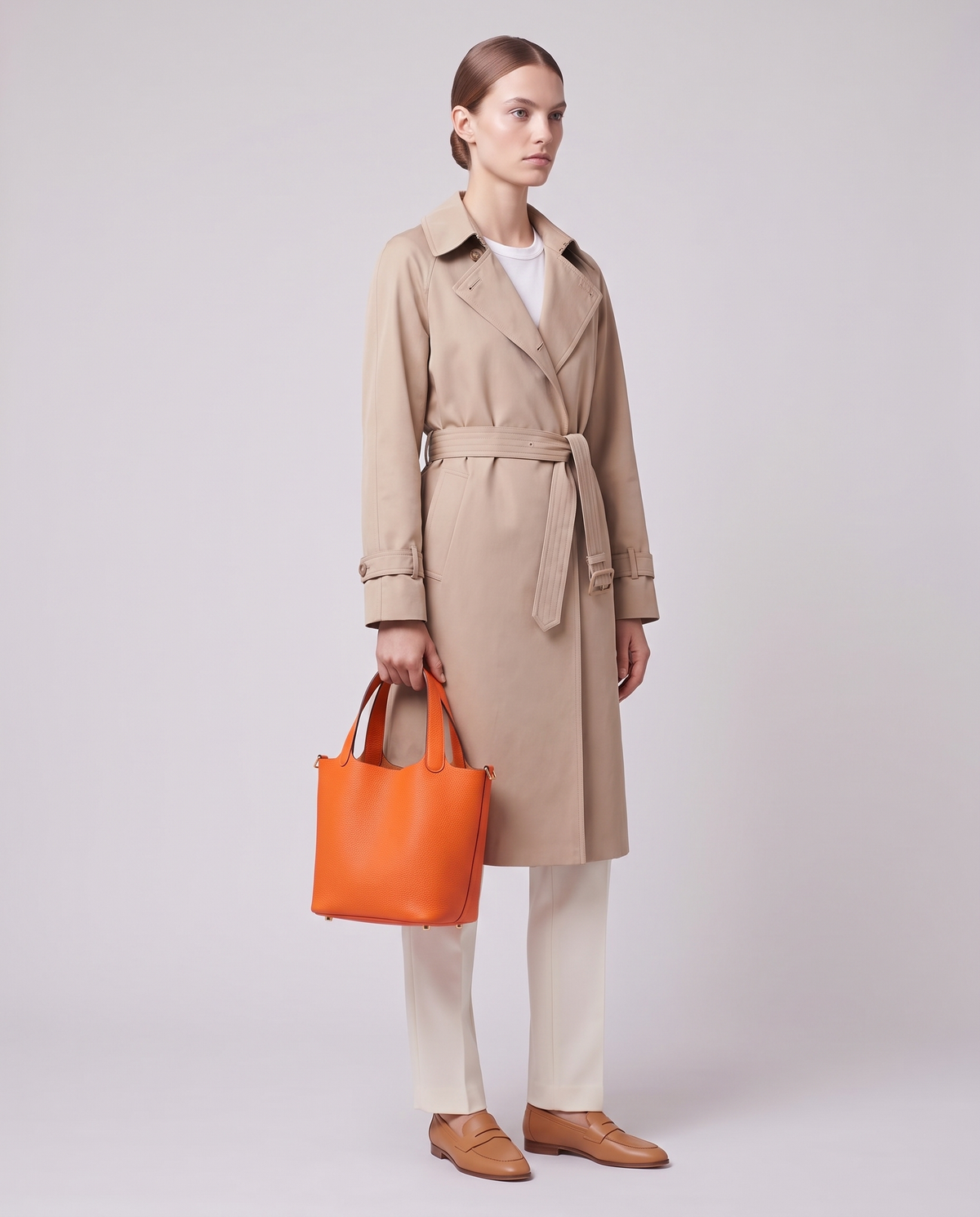 Model carrying the Valentina Ostuni Small bag in Orange