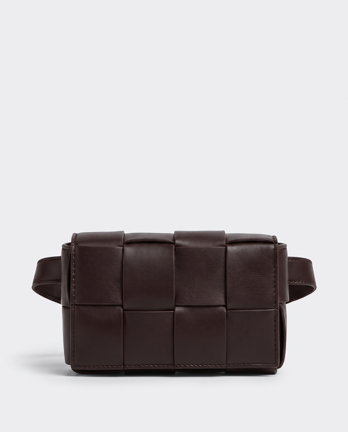 Cassette padded woven leather belt bag in Espresso – front view