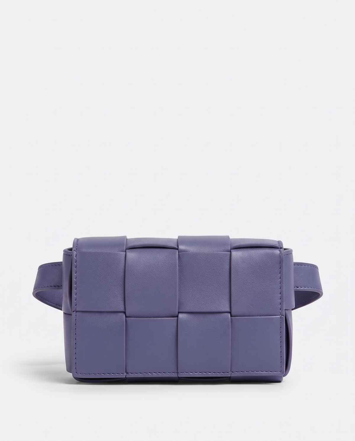 Cassette padded woven leather belt bag in Purple – front view