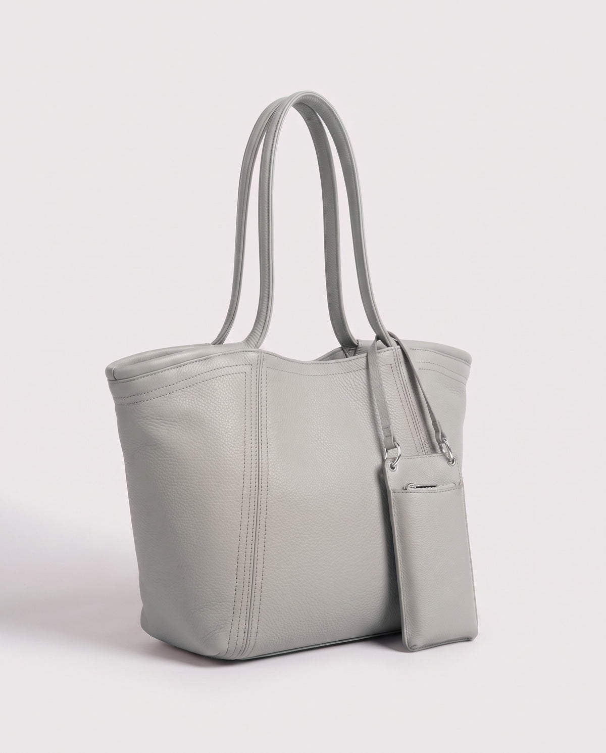 Prima leather tote in Grey – three-quarter view