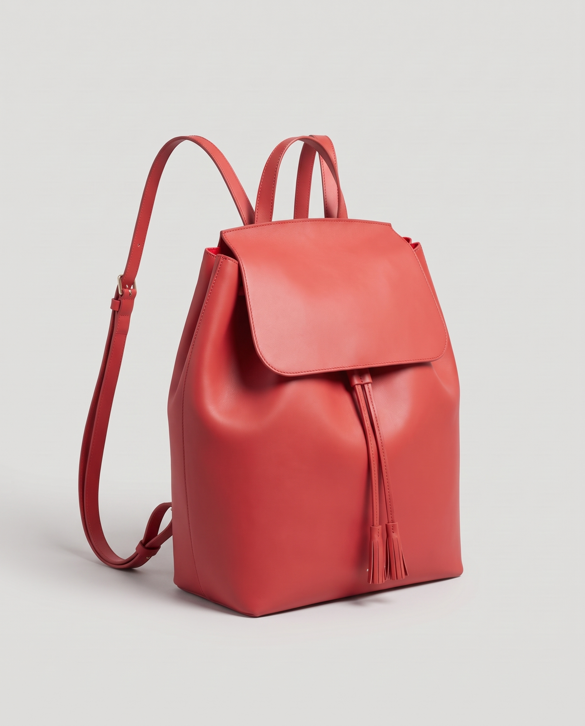 Roam Large leather backpack in Red – three-quarter view