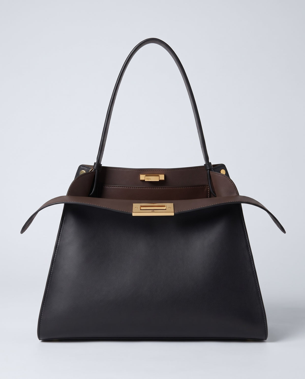 Siracusa structured leather top-handle bag in Black – front view