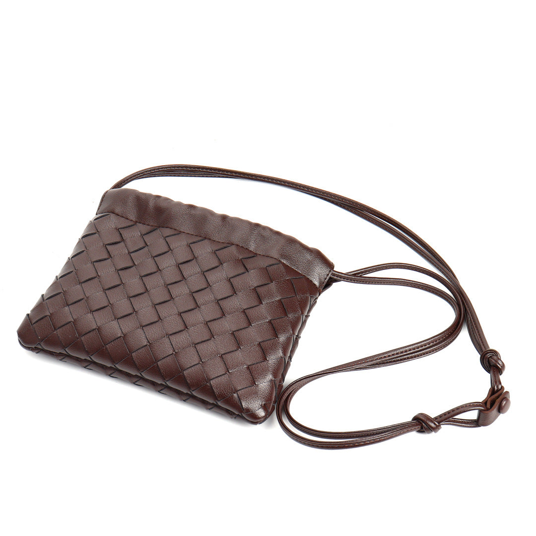 Slim Clutch (Andiamo) genuine leather woven crossbody bag in brown - front view
