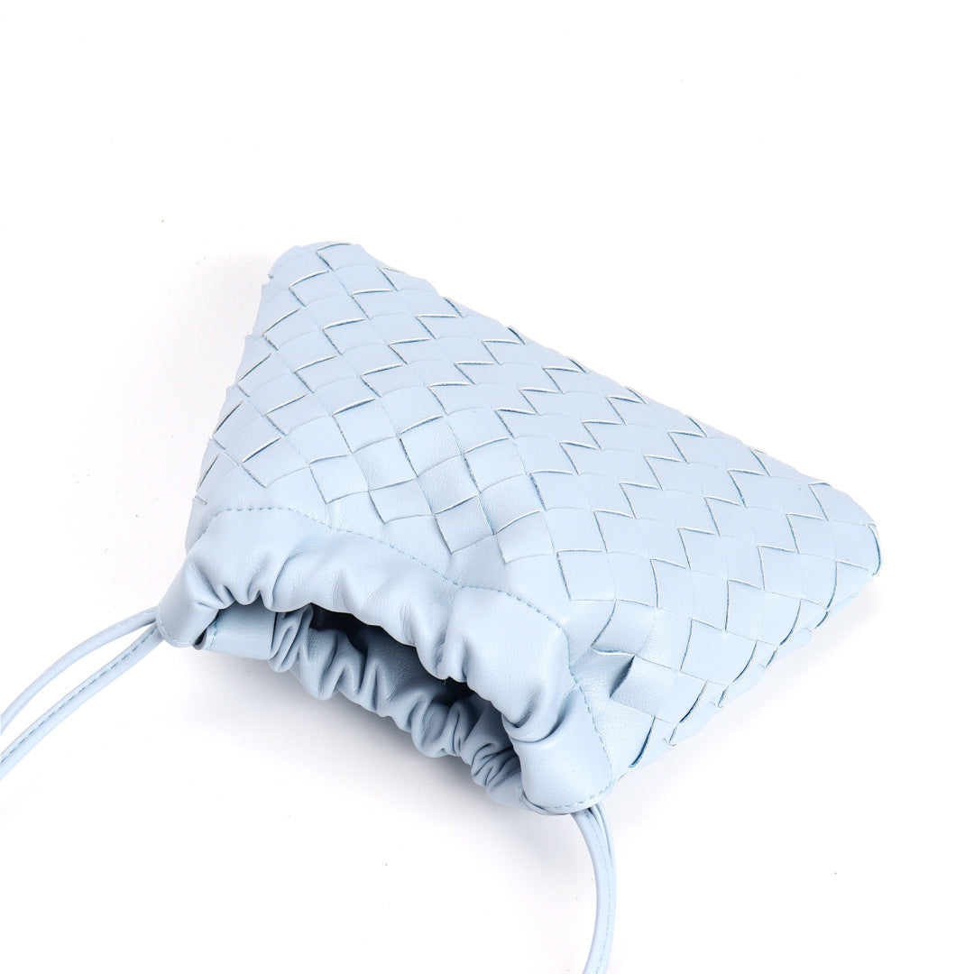 Slim Clutch (Andiamo) genuine leather woven bag in sky blue - drawstring pouch style