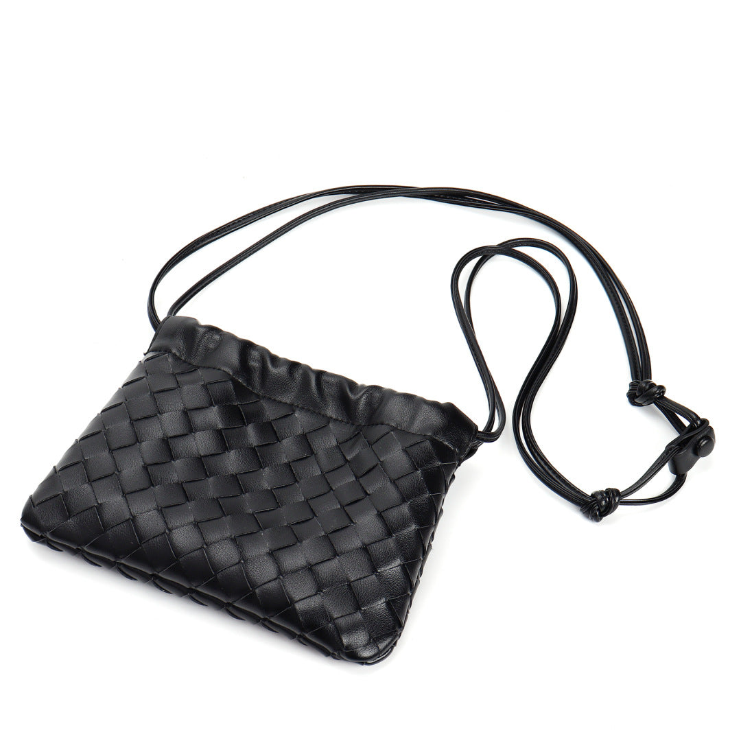 Slim Clutch (Andiamo) genuine leather woven crossbody bag in black - full view