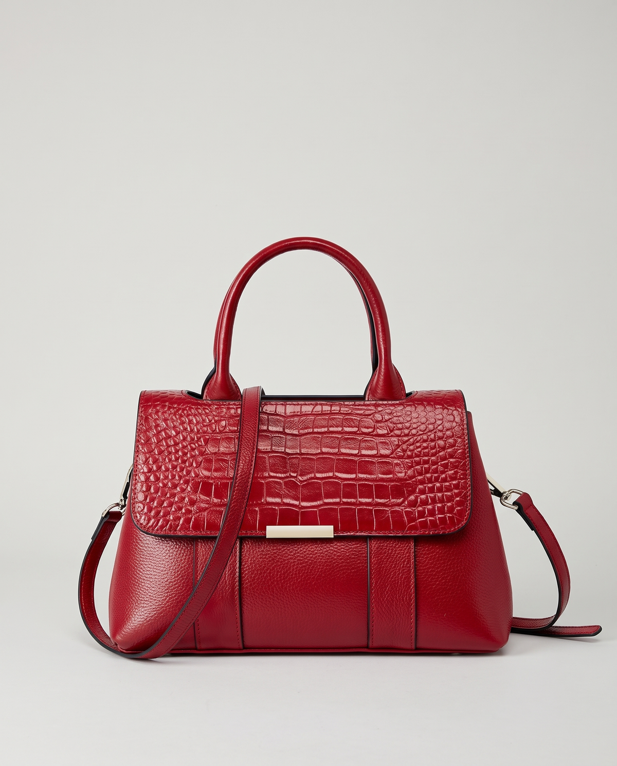 Sloane croc-embossed leather handbag in Red – front view