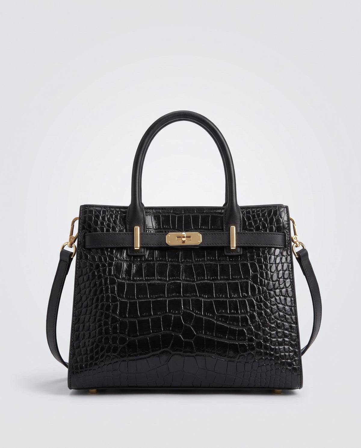 Sorrento croc-embossed leather top-handle bag in Black – front view