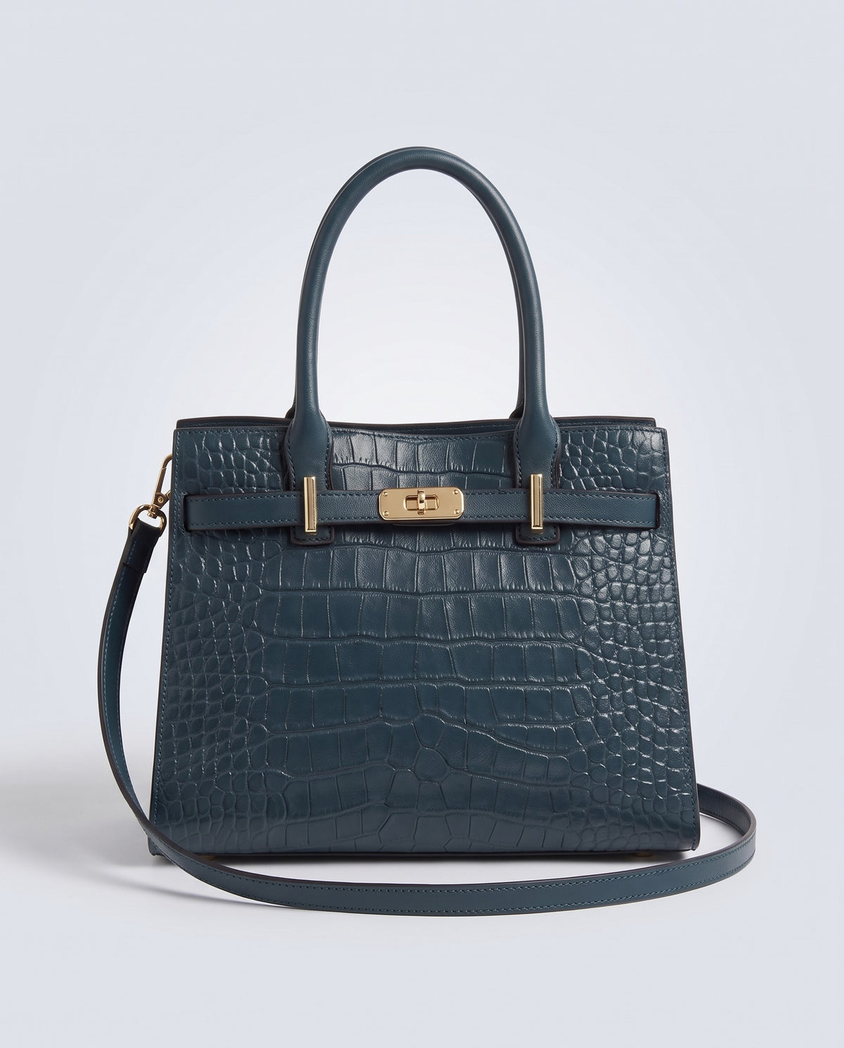 Sorrento croc-embossed leather top-handle bag in Navy – front view