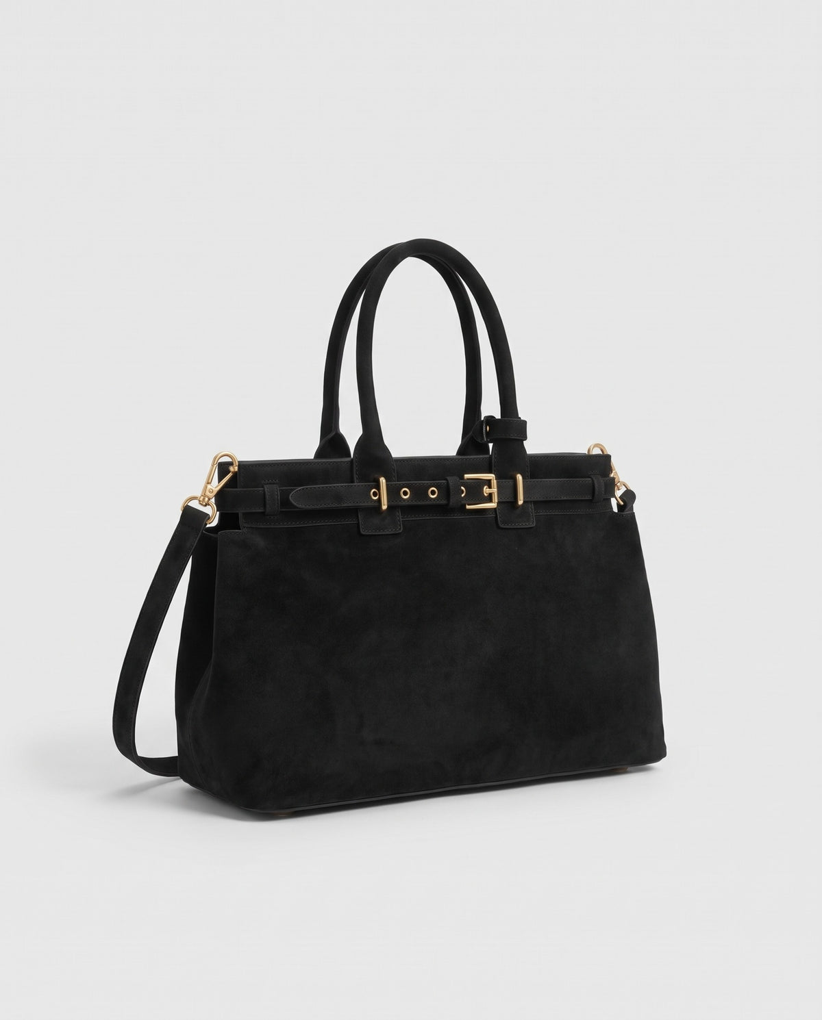 Spello suede cowhide top-handle bag in Black – three-quarter view