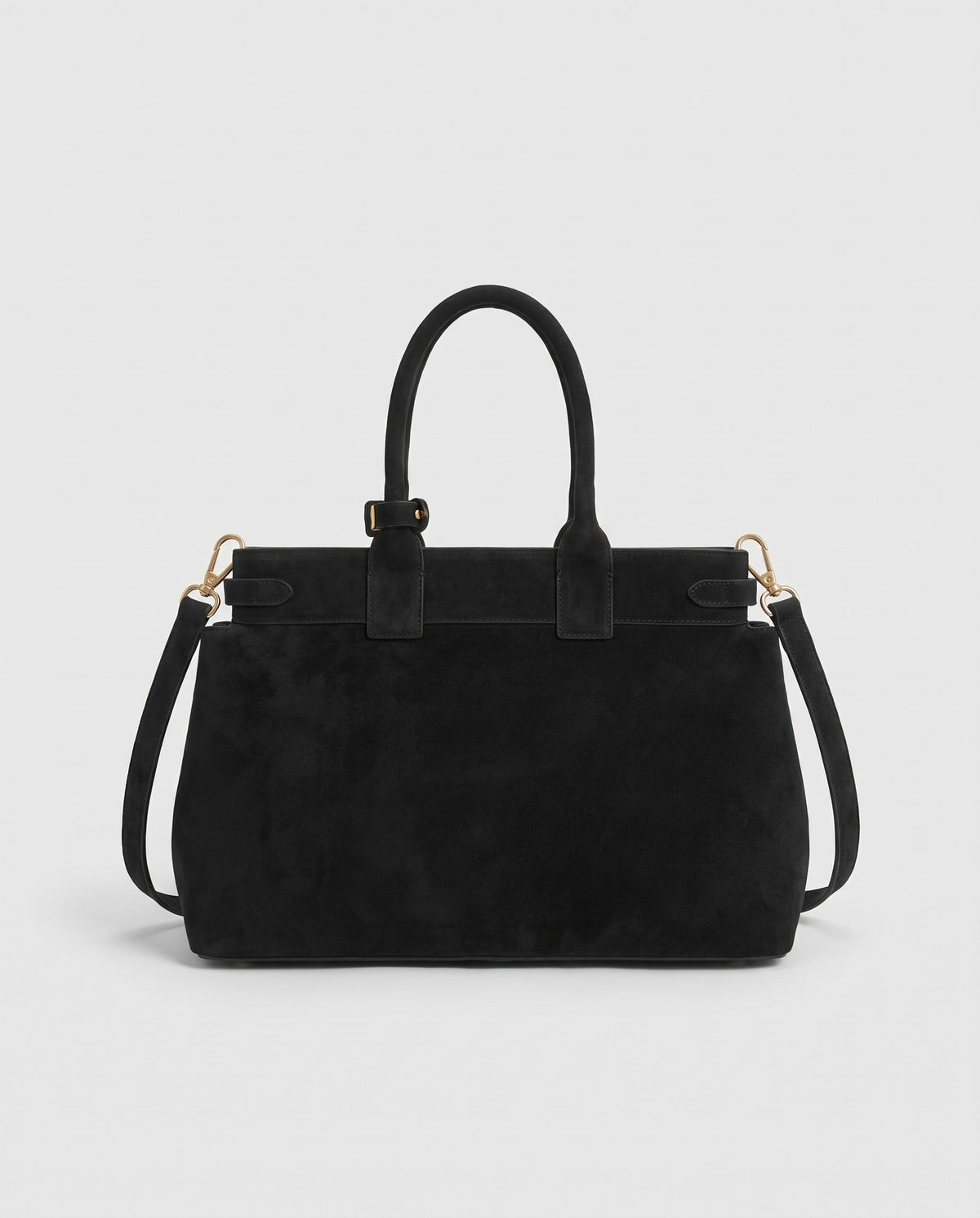 Spello suede cowhide top-handle bag in Black – back view