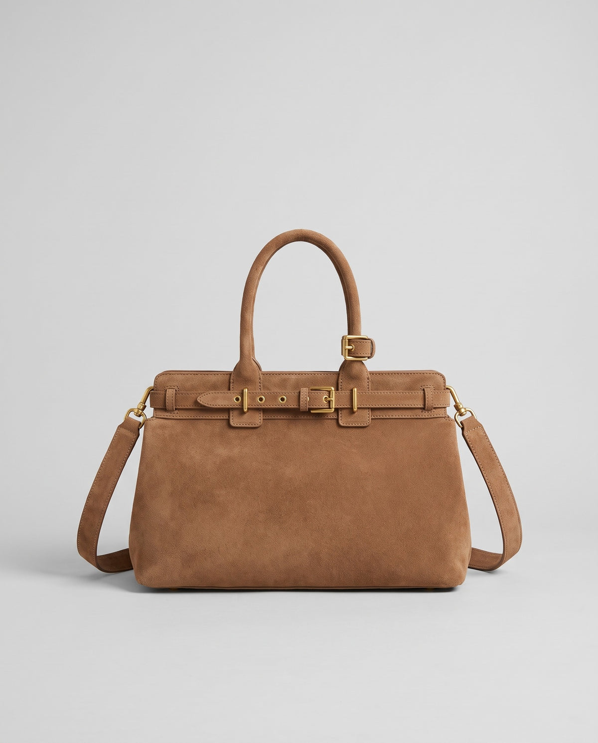 Spello suede cowhide top-handle bag in Camel – front view