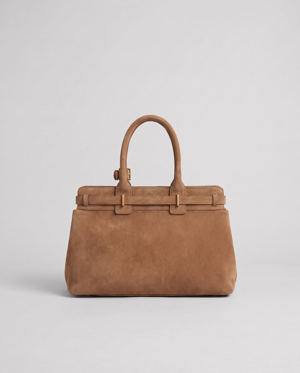 Spello suede cowhide top-handle bag in Camel – back view
