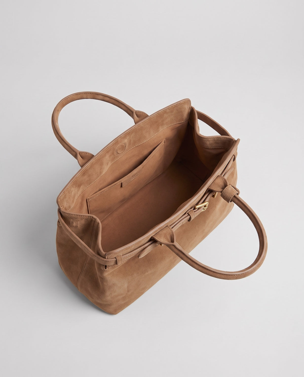 Inside view of the Spello top-handle bag in Camel