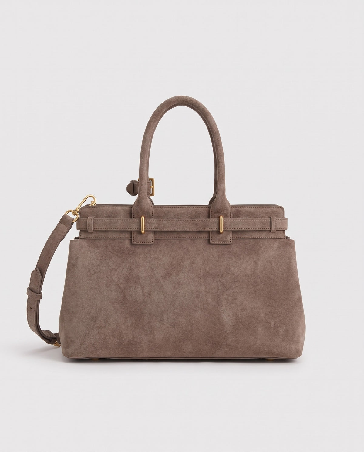 Spello suede cowhide top-handle bag in Taupe – back view