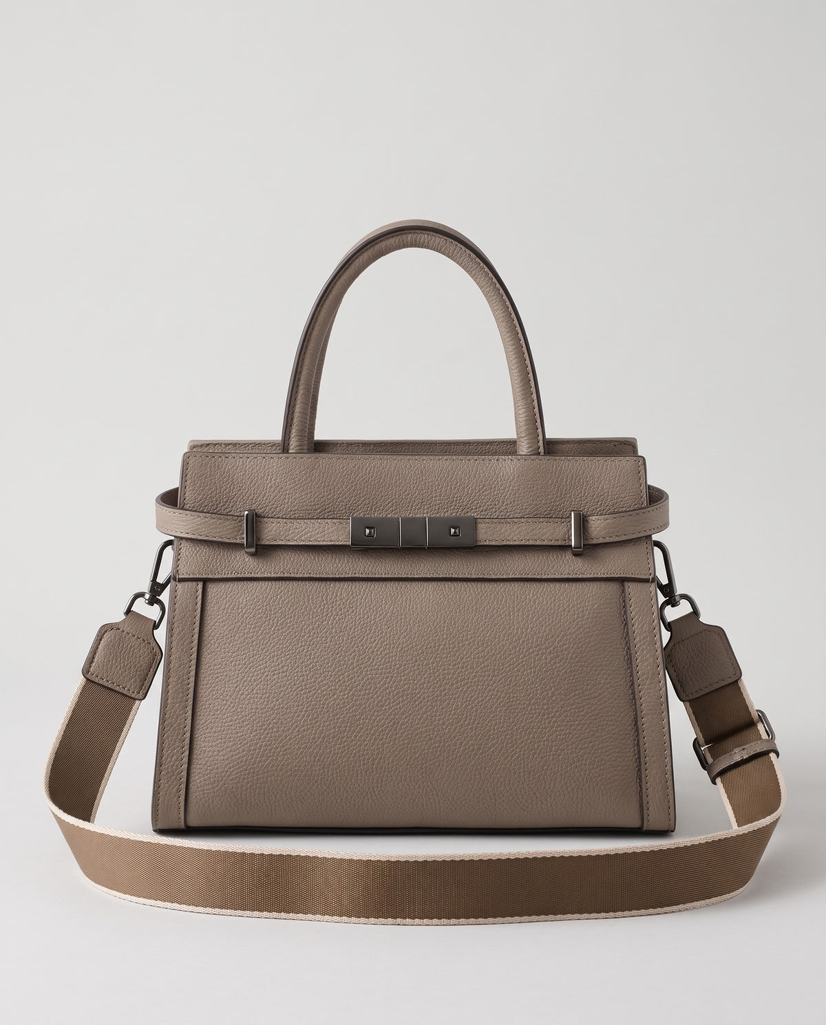 Taormina structured leather top-handle bag in Taupe – front view