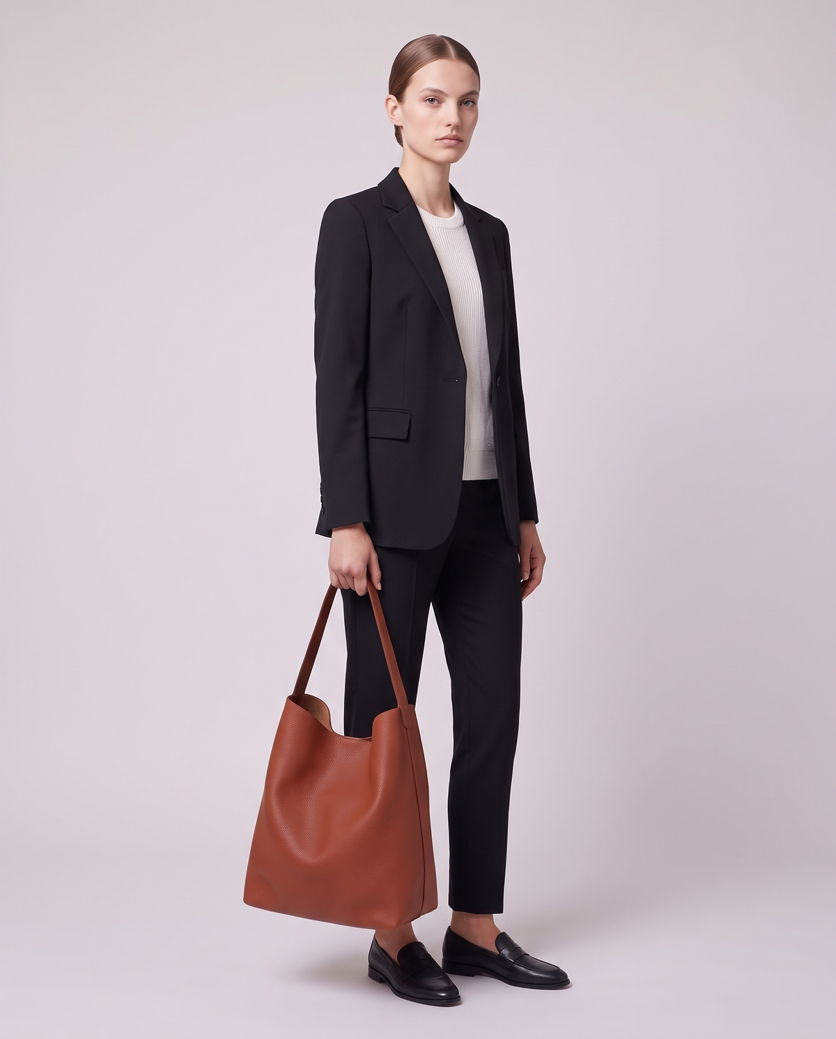 Model carrying the Valentina Tela Small bag in Rust