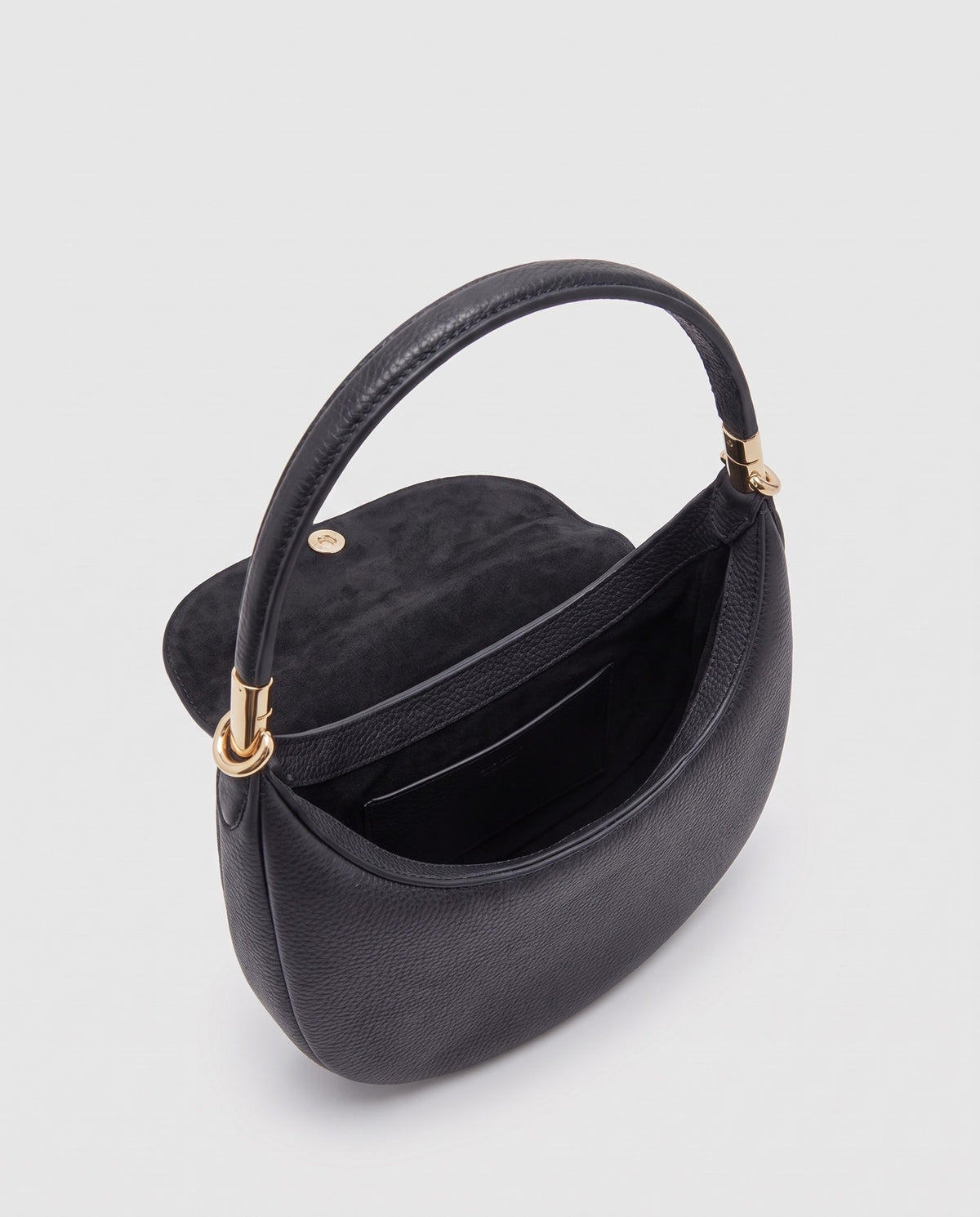 Inside view of the Todi crescent bag in Black
