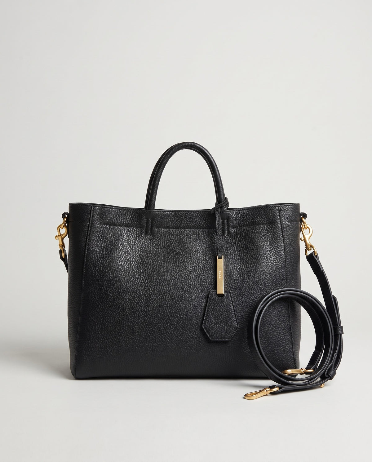 Torre Large leather tote in Black – front view