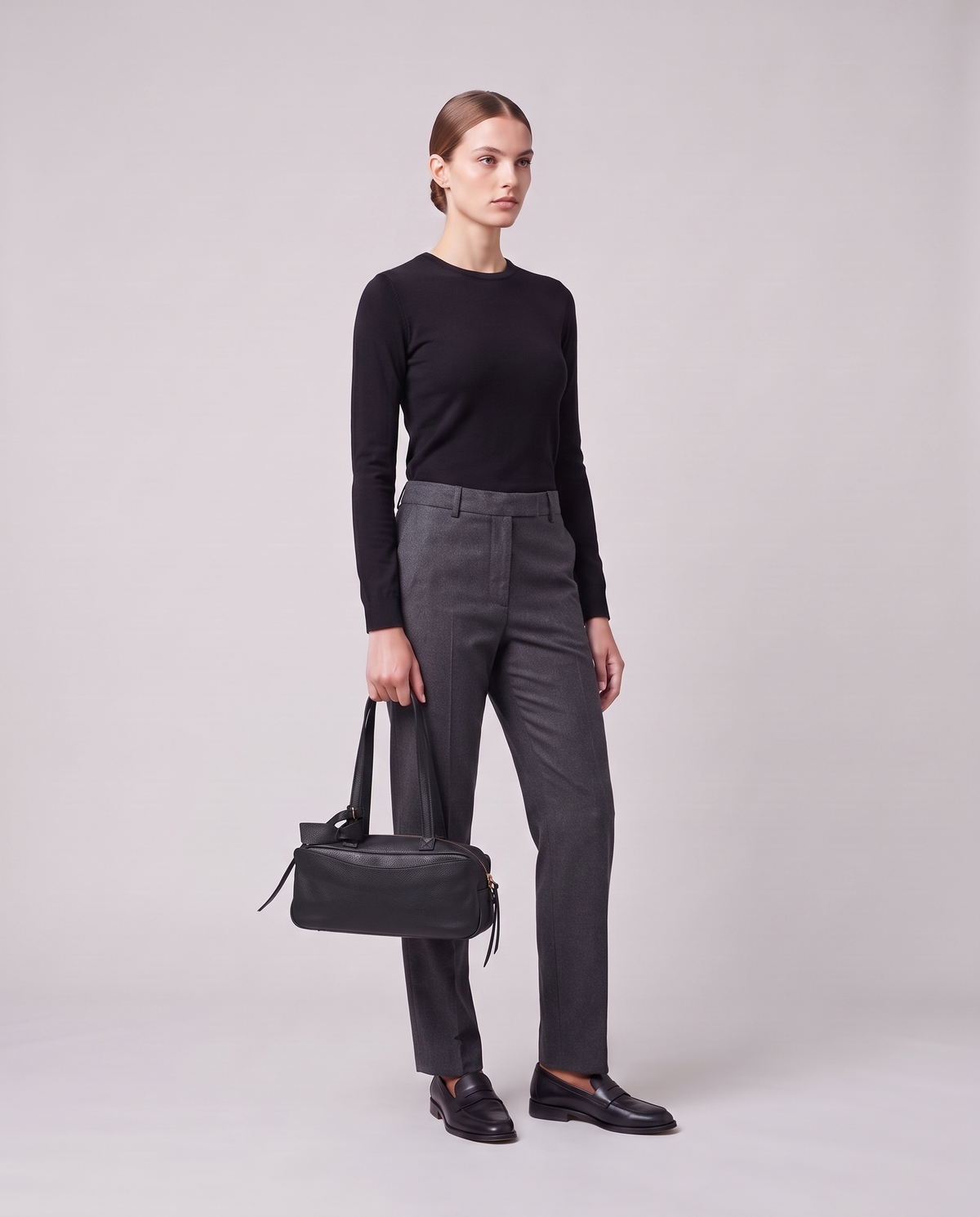 Model holding the Valentina Treviso Small bag in Mint, full length