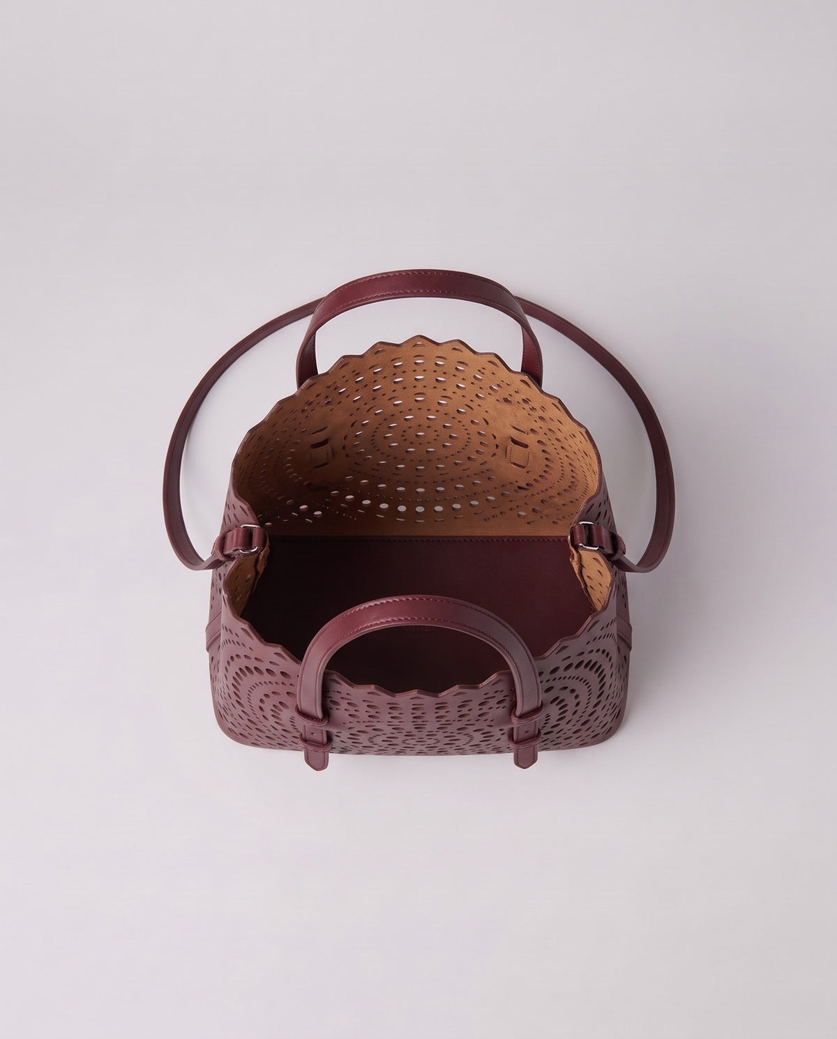 Inside the Valentina Urbino Medium bag in Burgundy