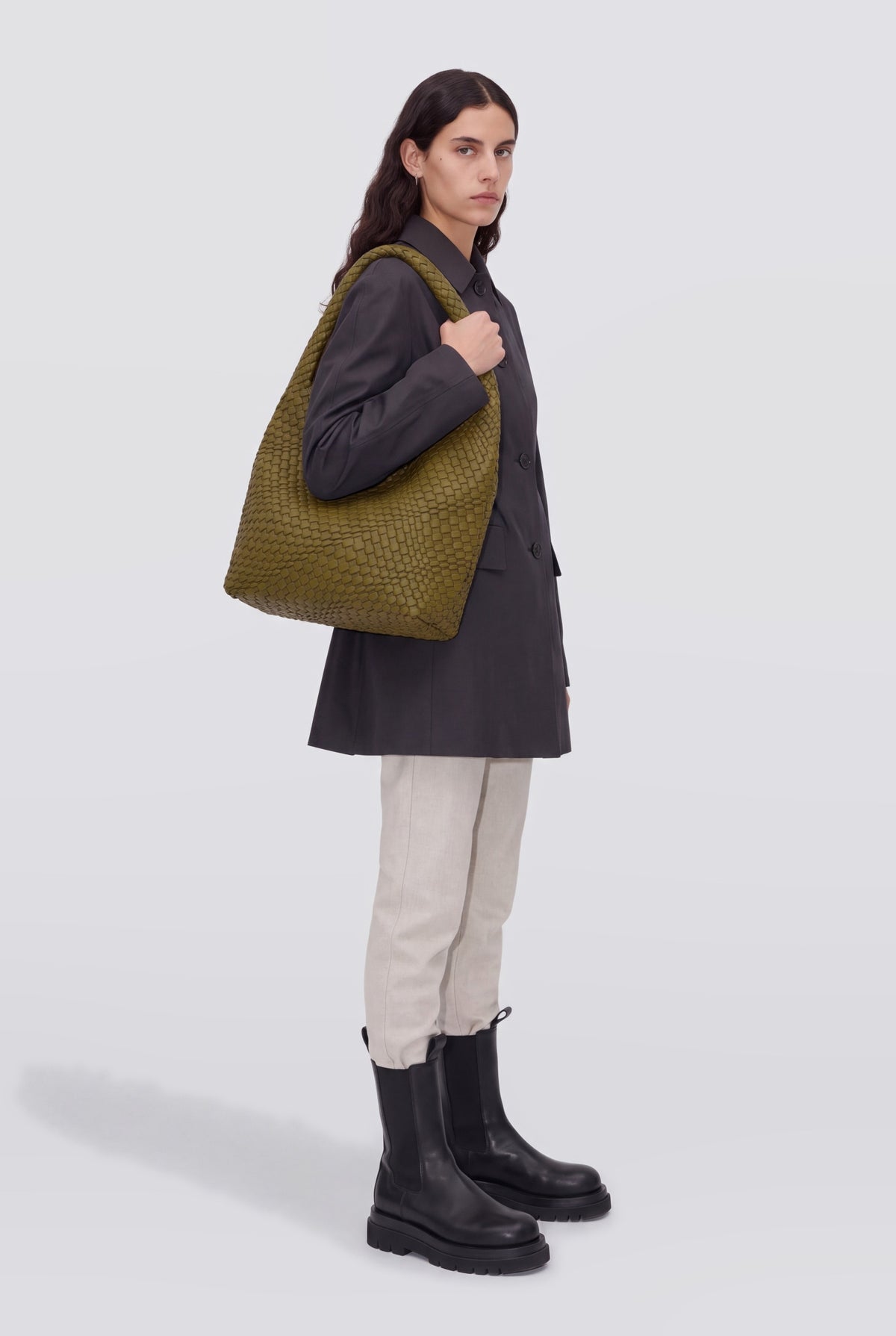 Axis olive woven handbag worn on the shoulder - Valentina