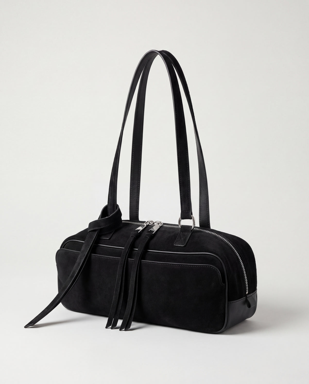 Valentina Linea suede shoulder bag in Black, three-quarter view