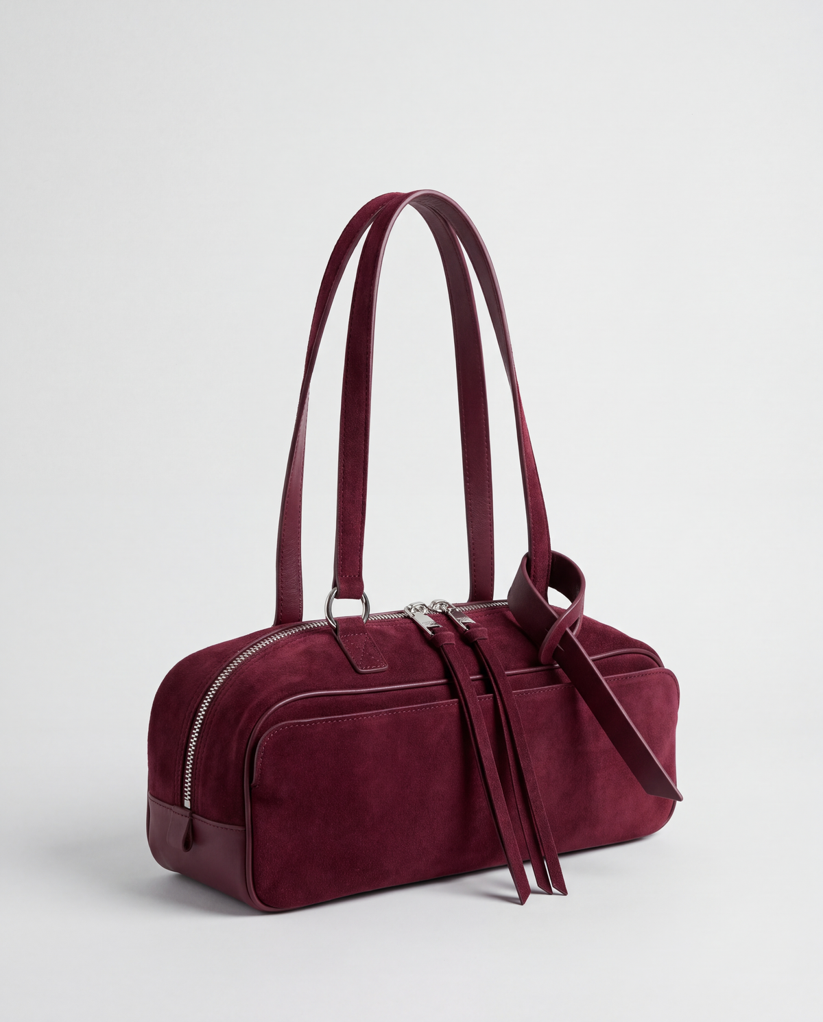 Valentina Linea suede shoulder bag in Burgundy, three-quarter view