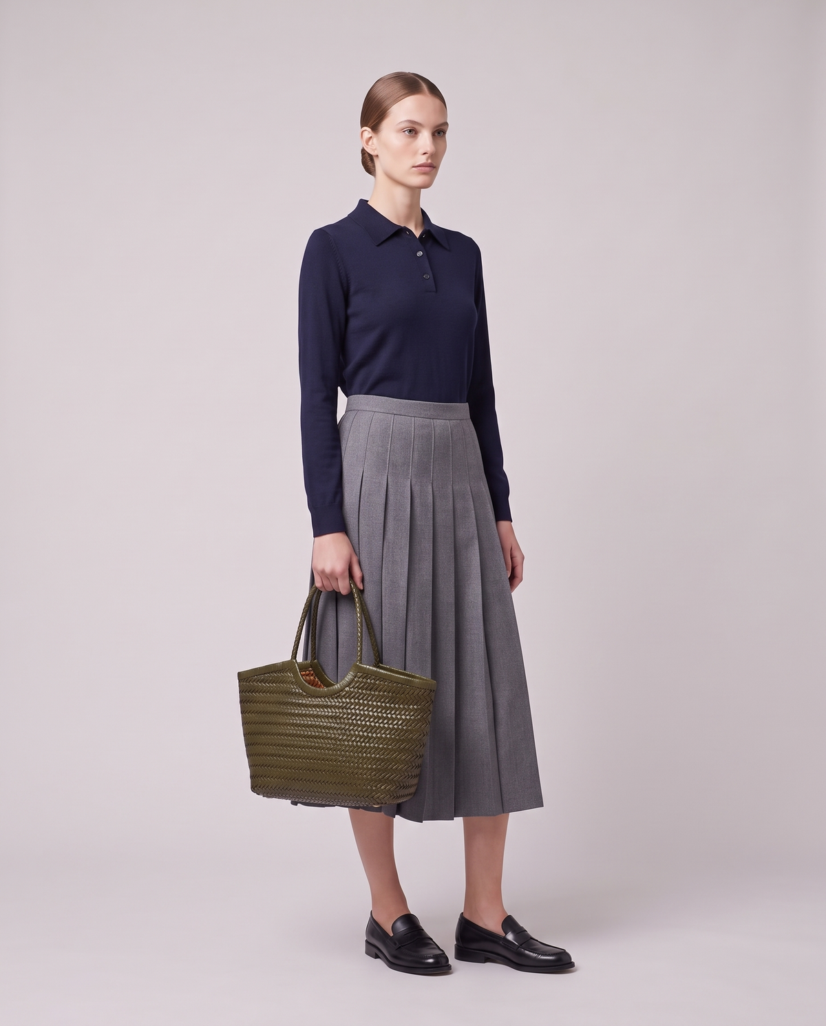Model carrying the Valentina Matera Large bag in Olive