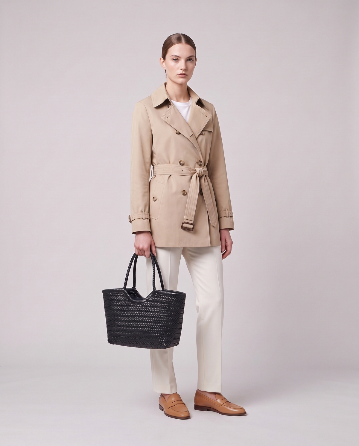 Model holding the Valentina Noto Small bag in Black, full length