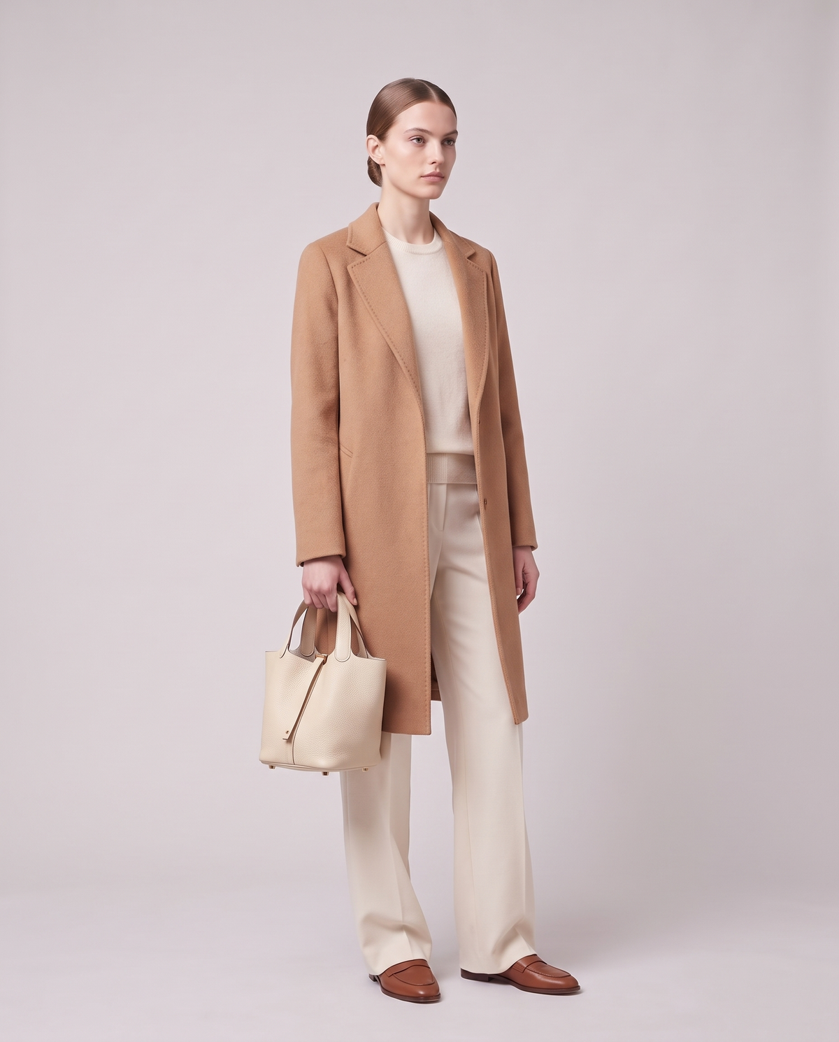 Model carrying the Valentina Ostuni Small bag in Cream