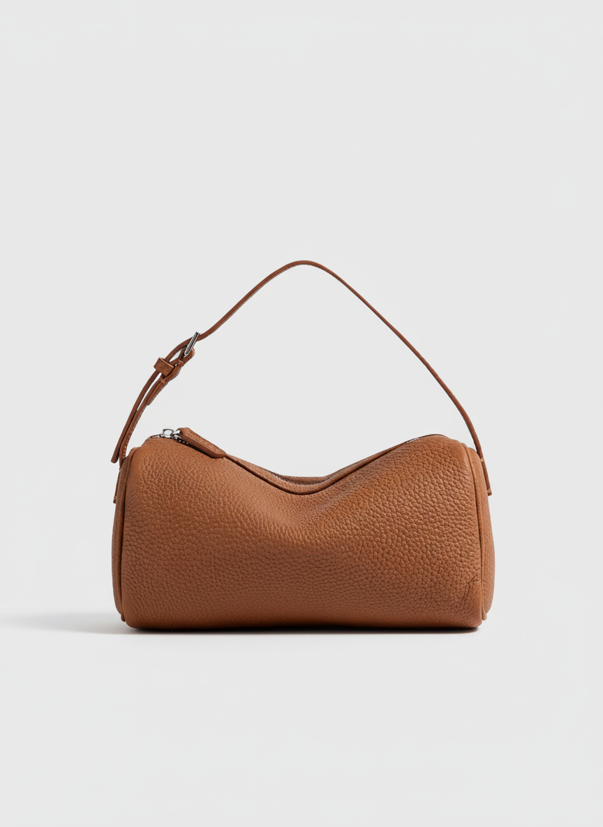 Valentina Roma barrel bag in cognac leather, front view