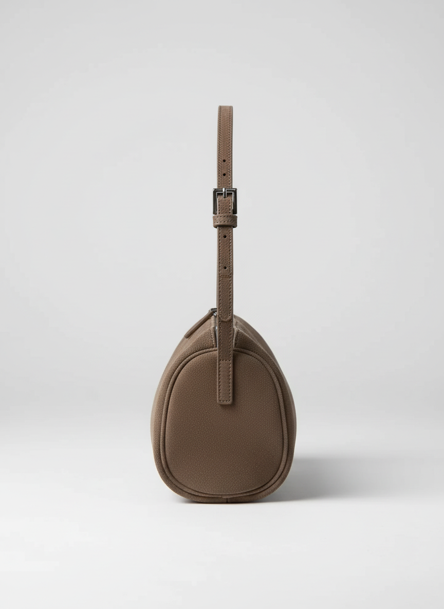 Valentina Roma barrel bag in grey suede, side view